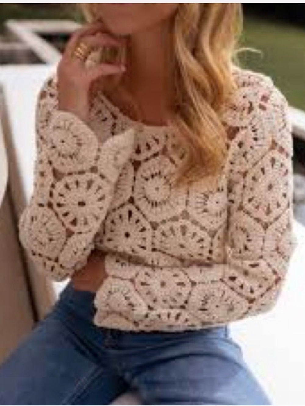 Solitaire Cream Crochet Openwork Sweater XL